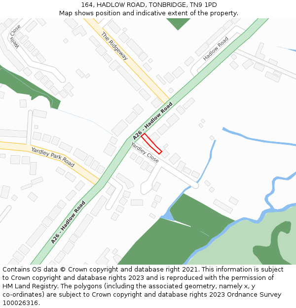 164, HADLOW ROAD, TONBRIDGE, TN9 1PD: Location map and indicative extent of plot