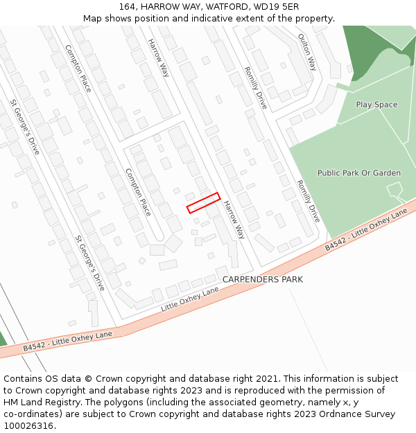 164, HARROW WAY, WATFORD, WD19 5ER: Location map and indicative extent of plot