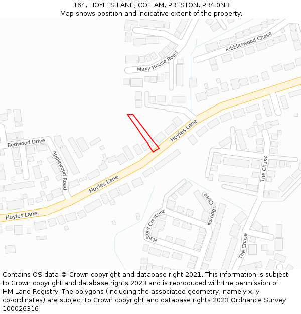 164, HOYLES LANE, COTTAM, PRESTON, PR4 0NB: Location map and indicative extent of plot