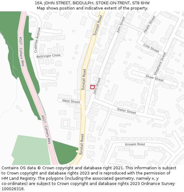 164, JOHN STREET, BIDDULPH, STOKE-ON-TRENT, ST8 6HW: Location map and indicative extent of plot