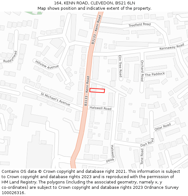 164, KENN ROAD, CLEVEDON, BS21 6LN: Location map and indicative extent of plot