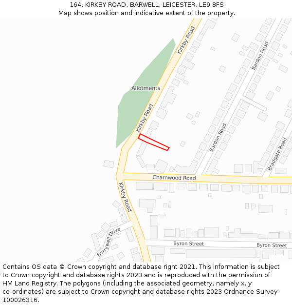 164, KIRKBY ROAD, BARWELL, LEICESTER, LE9 8FS: Location map and indicative extent of plot