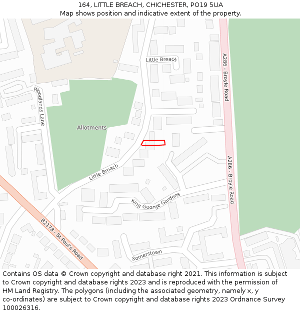 164, LITTLE BREACH, CHICHESTER, PO19 5UA: Location map and indicative extent of plot