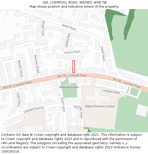 164, LIVERPOOL ROAD, WIDNES, WA8 7JB: Location map and indicative extent of plot