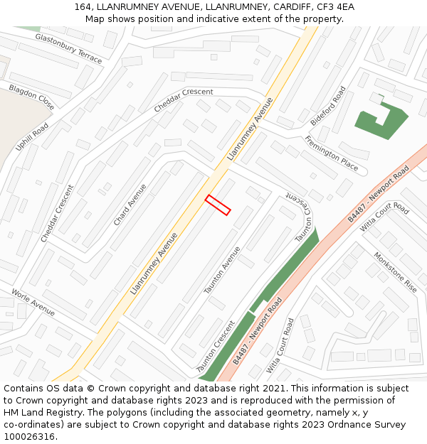 164, LLANRUMNEY AVENUE, LLANRUMNEY, CARDIFF, CF3 4EA: Location map and indicative extent of plot