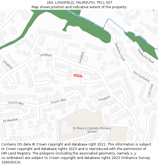 164, LONGFIELD, FALMOUTH, TR11 4ST: Location map and indicative extent of plot