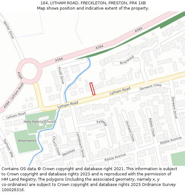 164, LYTHAM ROAD, FRECKLETON, PRESTON, PR4 1XB: Location map and indicative extent of plot