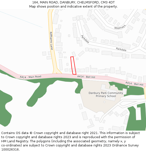 164, MAIN ROAD, DANBURY, CHELMSFORD, CM3 4DT: Location map and indicative extent of plot