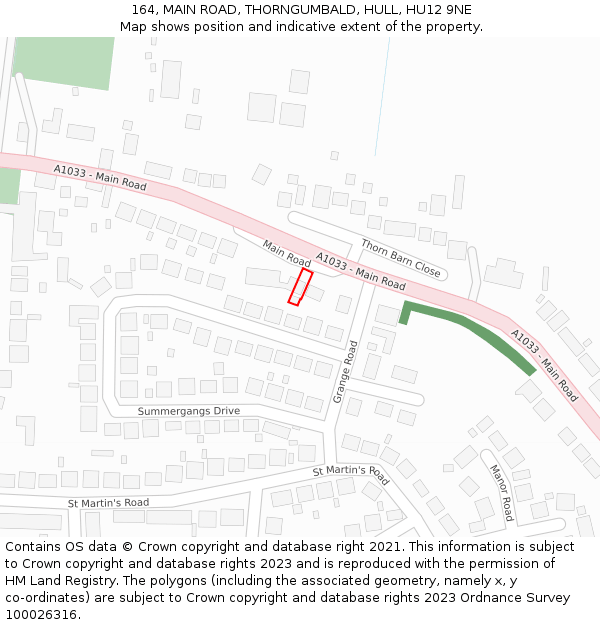 164, MAIN ROAD, THORNGUMBALD, HULL, HU12 9NE: Location map and indicative extent of plot