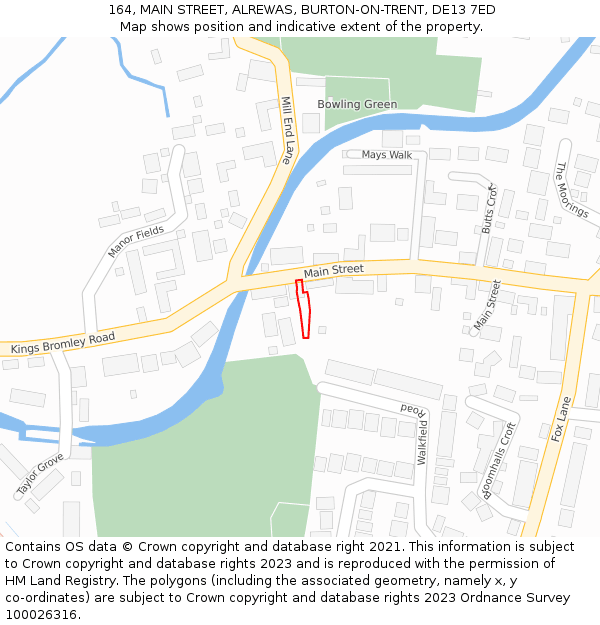 164, MAIN STREET, ALREWAS, BURTON-ON-TRENT, DE13 7ED: Location map and indicative extent of plot