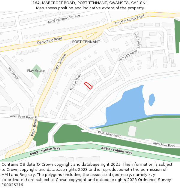 164, MARCROFT ROAD, PORT TENNANT, SWANSEA, SA1 8NH: Location map and indicative extent of plot