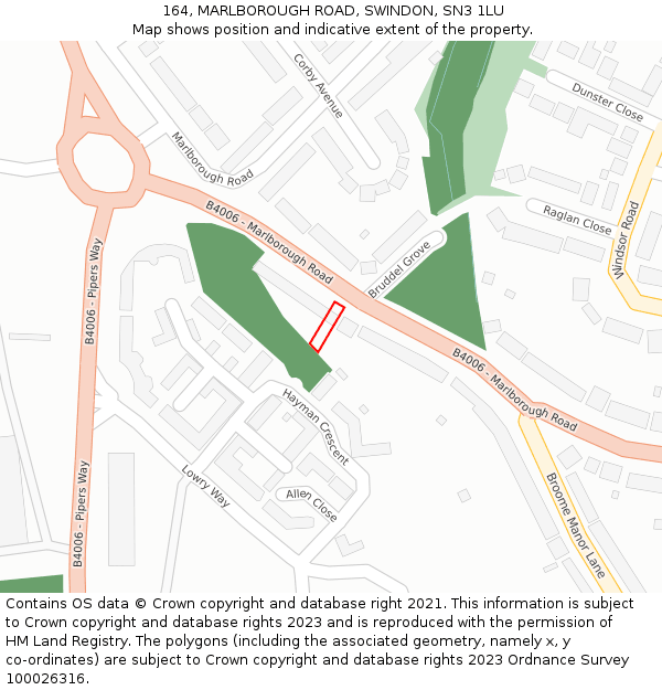 164, MARLBOROUGH ROAD, SWINDON, SN3 1LU: Location map and indicative extent of plot