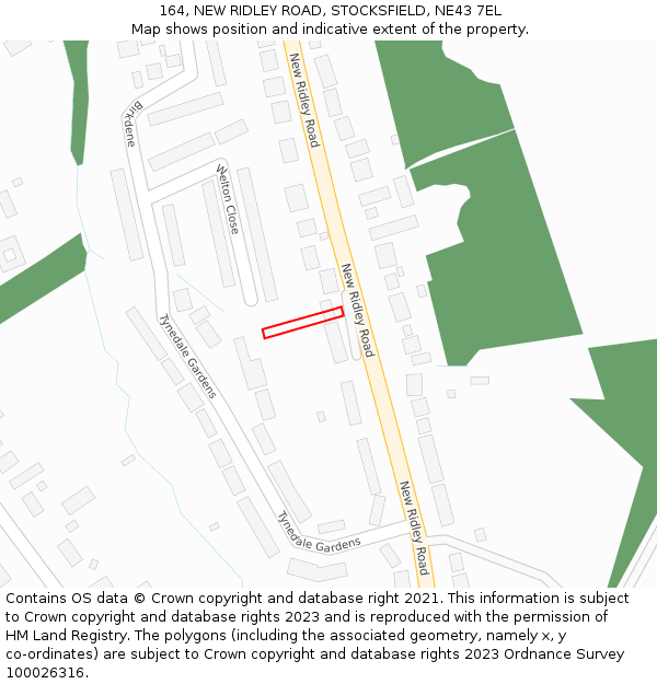 164, NEW RIDLEY ROAD, STOCKSFIELD, NE43 7EL: Location map and indicative extent of plot