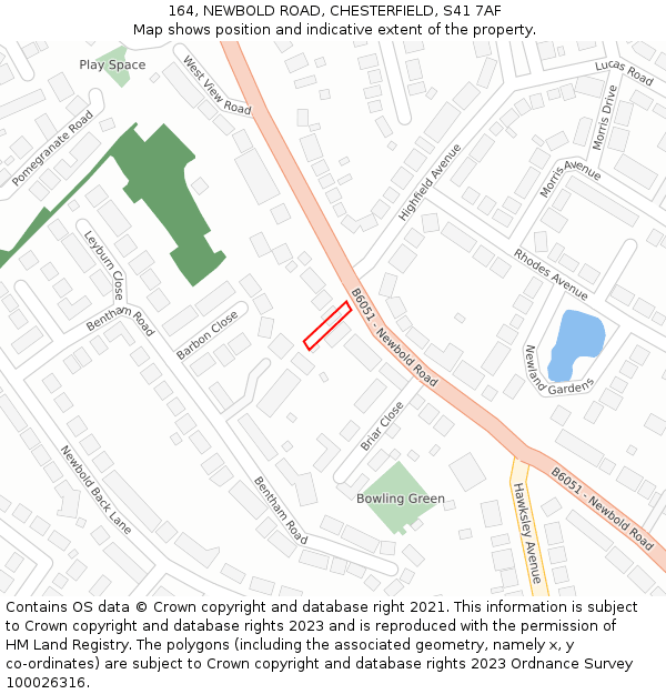 164, NEWBOLD ROAD, CHESTERFIELD, S41 7AF: Location map and indicative extent of plot