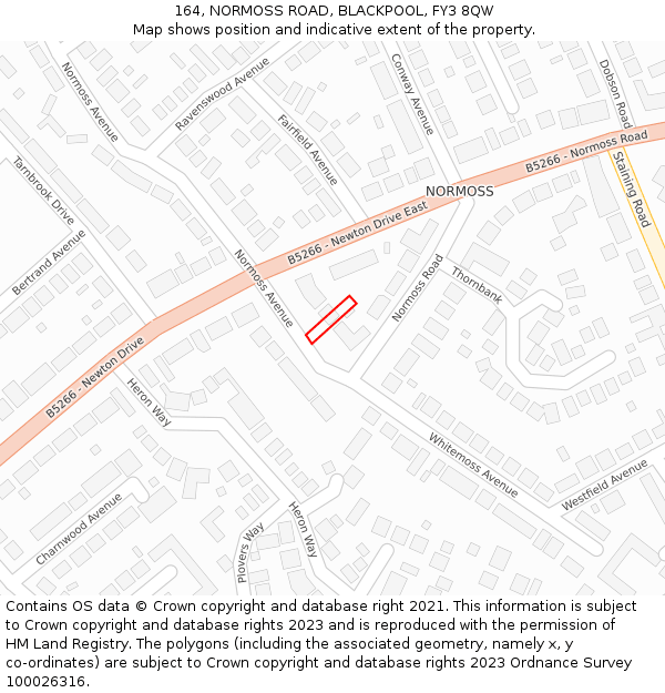 164, NORMOSS ROAD, BLACKPOOL, FY3 8QW: Location map and indicative extent of plot