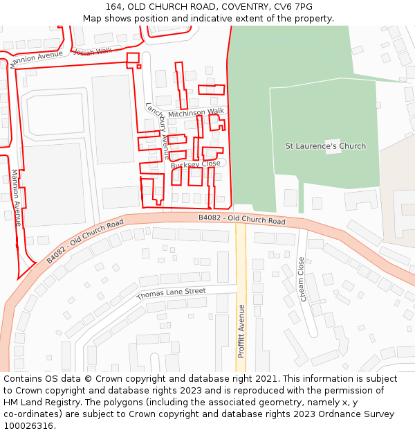 164, OLD CHURCH ROAD, COVENTRY, CV6 7PG: Location map and indicative extent of plot