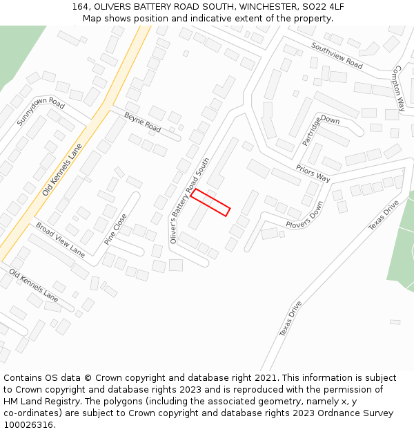 164, OLIVERS BATTERY ROAD SOUTH, WINCHESTER, SO22 4LF: Location map and indicative extent of plot