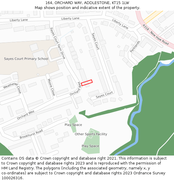 164, ORCHARD WAY, ADDLESTONE, KT15 1LW: Location map and indicative extent of plot