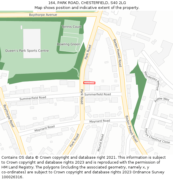 164, PARK ROAD, CHESTERFIELD, S40 2LG: Location map and indicative extent of plot
