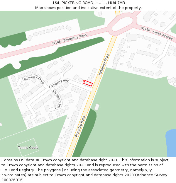 164, PICKERING ROAD, HULL, HU4 7AB: Location map and indicative extent of plot