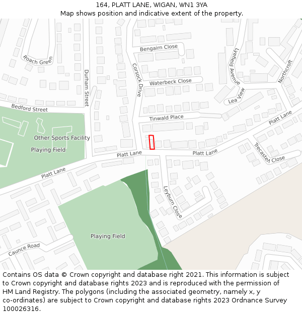 164, PLATT LANE, WIGAN, WN1 3YA: Location map and indicative extent of plot