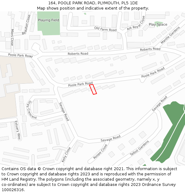 164, POOLE PARK ROAD, PLYMOUTH, PL5 1DE: Location map and indicative extent of plot