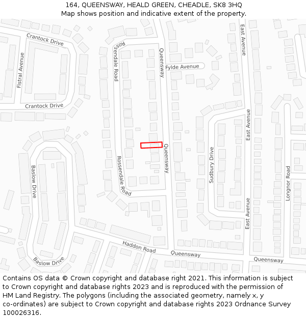 164, QUEENSWAY, HEALD GREEN, CHEADLE, SK8 3HQ: Location map and indicative extent of plot