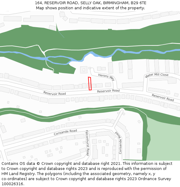 164, RESERVOIR ROAD, SELLY OAK, BIRMINGHAM, B29 6TE: Location map and indicative extent of plot