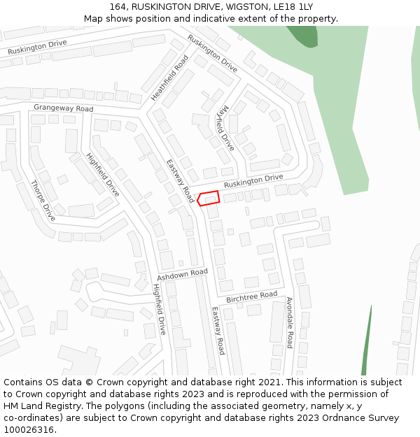 164, RUSKINGTON DRIVE, WIGSTON, LE18 1LY: Location map and indicative extent of plot