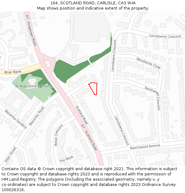 164, SCOTLAND ROAD, CARLISLE, CA3 9HA: Location map and indicative extent of plot