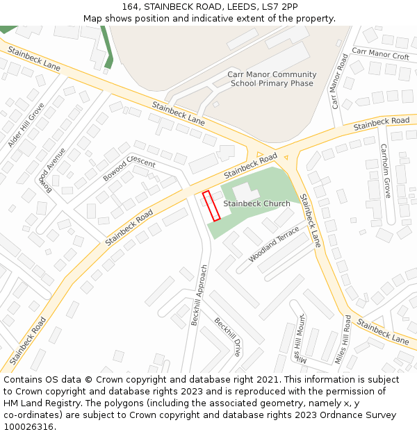 164, STAINBECK ROAD, LEEDS, LS7 2PP: Location map and indicative extent of plot