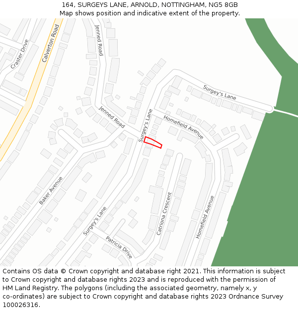 164, SURGEYS LANE, ARNOLD, NOTTINGHAM, NG5 8GB: Location map and indicative extent of plot