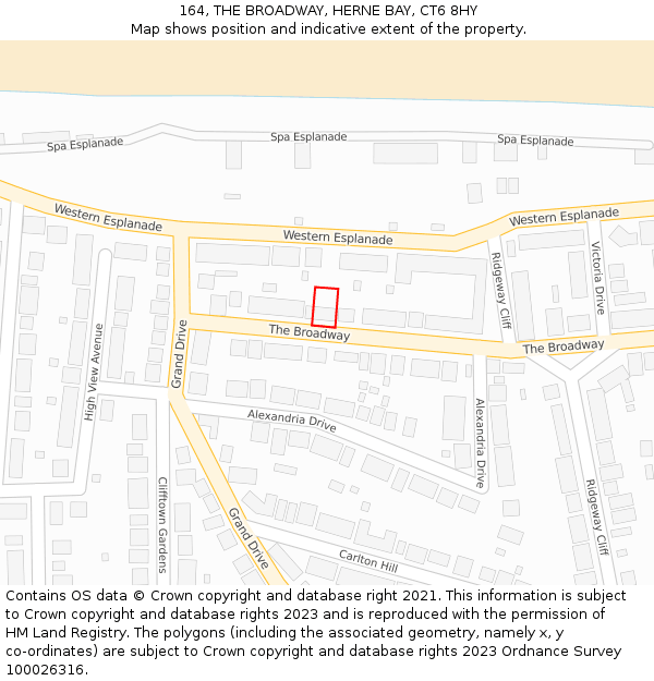 164, THE BROADWAY, HERNE BAY, CT6 8HY: Location map and indicative extent of plot