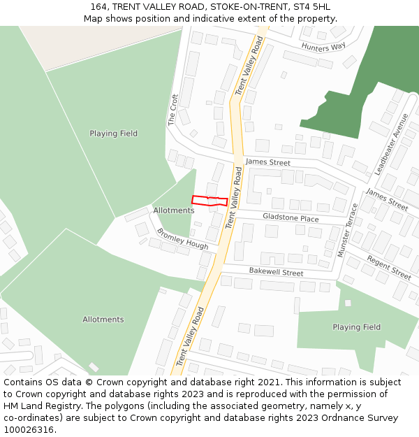 164, TRENT VALLEY ROAD, STOKE-ON-TRENT, ST4 5HL: Location map and indicative extent of plot