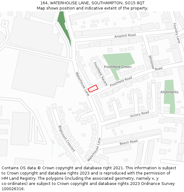 164, WATERHOUSE LANE, SOUTHAMPTON, SO15 8QT: Location map and indicative extent of plot