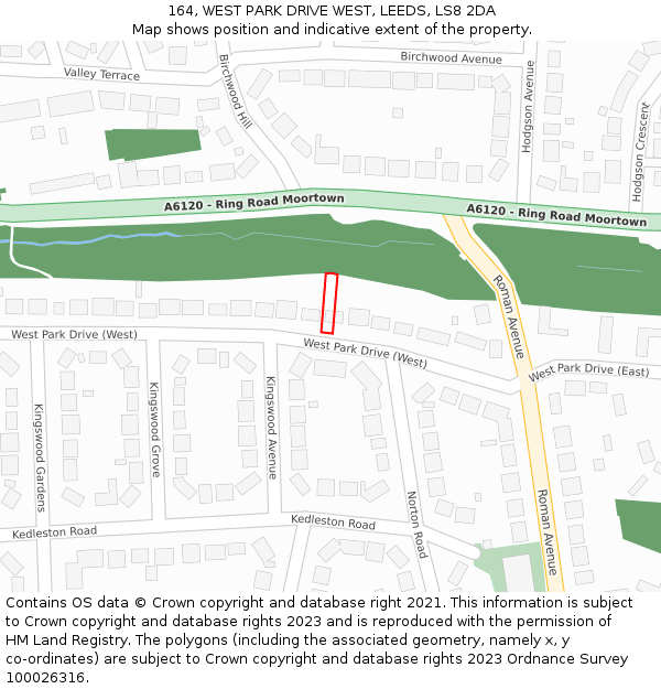 164, WEST PARK DRIVE WEST, LEEDS, LS8 2DA: Location map and indicative extent of plot