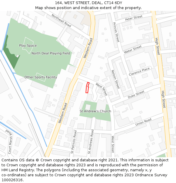 164, WEST STREET, DEAL, CT14 6DY: Location map and indicative extent of plot