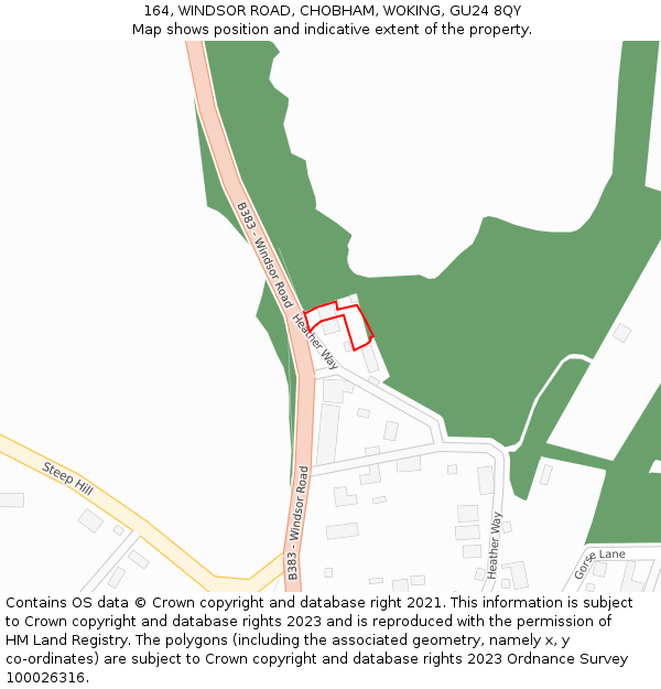 164, WINDSOR ROAD, CHOBHAM, WOKING, GU24 8QY: Location map and indicative extent of plot