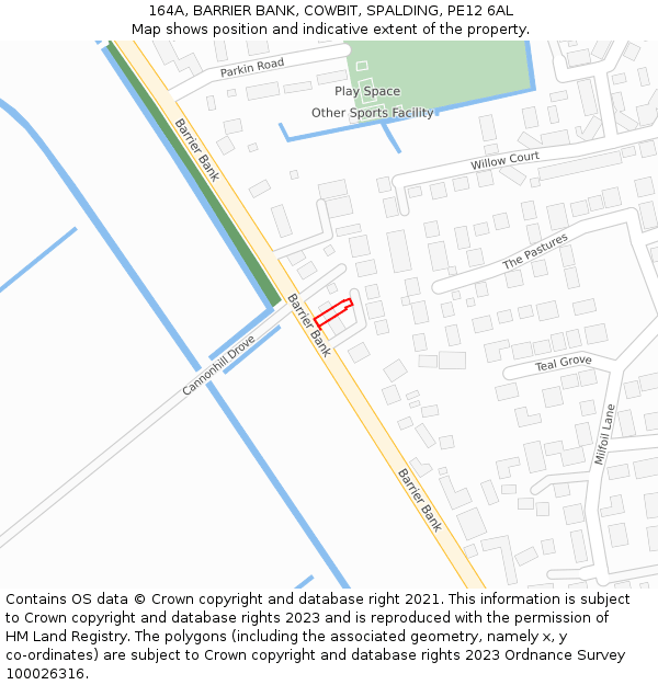 164A, BARRIER BANK, COWBIT, SPALDING, PE12 6AL: Location map and indicative extent of plot