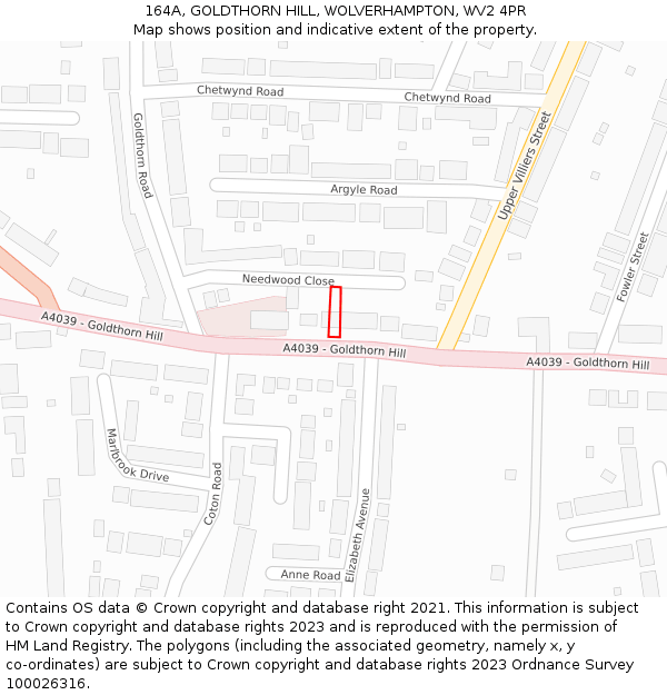 164A, GOLDTHORN HILL, WOLVERHAMPTON, WV2 4PR: Location map and indicative extent of plot