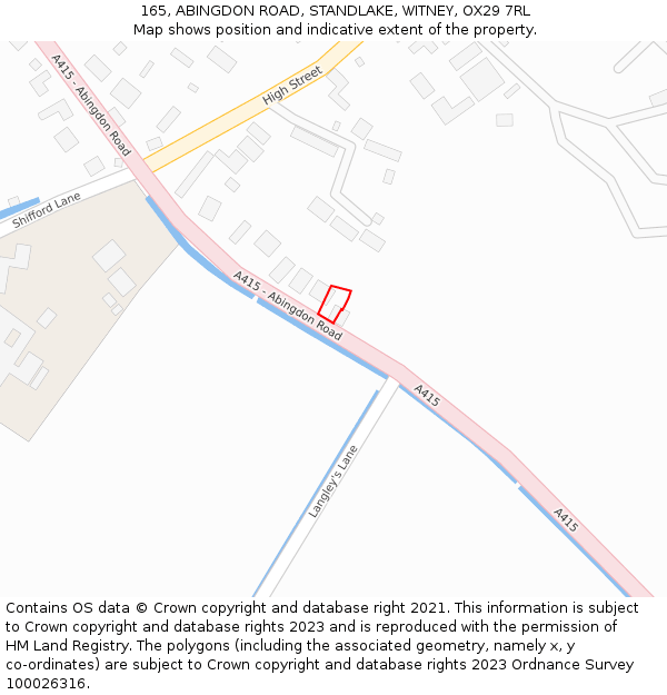 165, ABINGDON ROAD, STANDLAKE, WITNEY, OX29 7RL: Location map and indicative extent of plot