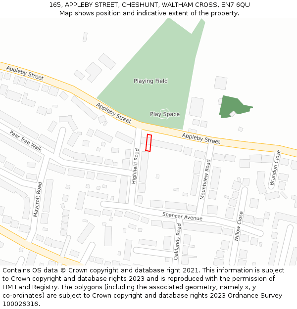 165, APPLEBY STREET, CHESHUNT, WALTHAM CROSS, EN7 6QU: Location map and indicative extent of plot