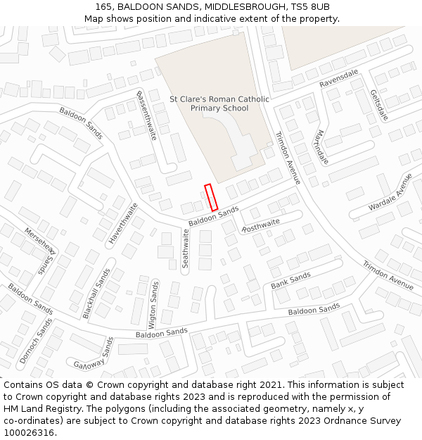 165, BALDOON SANDS, MIDDLESBROUGH, TS5 8UB: Location map and indicative extent of plot