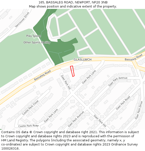 165, BASSALEG ROAD, NEWPORT, NP20 3NB: Location map and indicative extent of plot