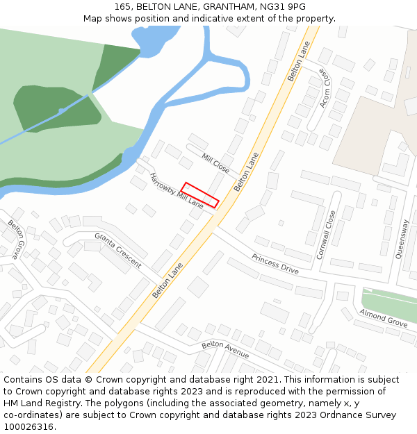 165, BELTON LANE, GRANTHAM, NG31 9PG: Location map and indicative extent of plot