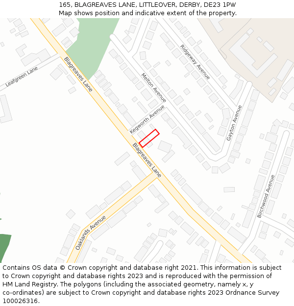 165, BLAGREAVES LANE, LITTLEOVER, DERBY, DE23 1PW: Location map and indicative extent of plot