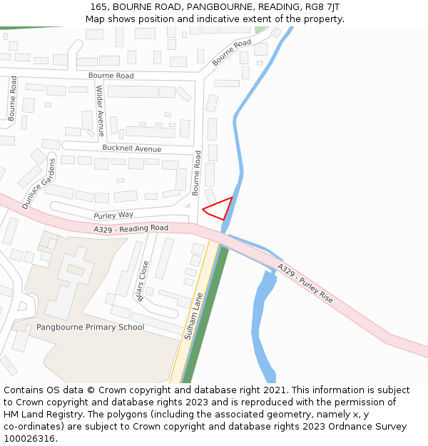 165, BOURNE ROAD, PANGBOURNE, READING, RG8 7JT: Location map and indicative extent of plot