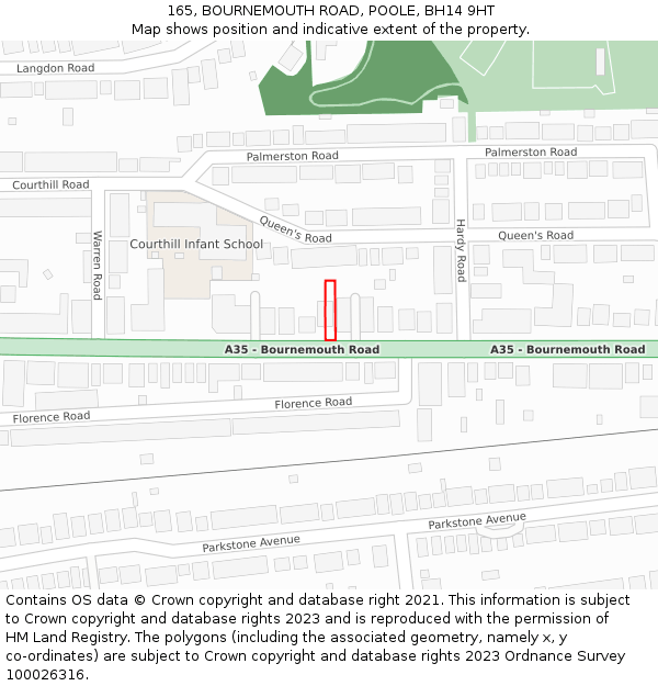 165, BOURNEMOUTH ROAD, POOLE, BH14 9HT: Location map and indicative extent of plot