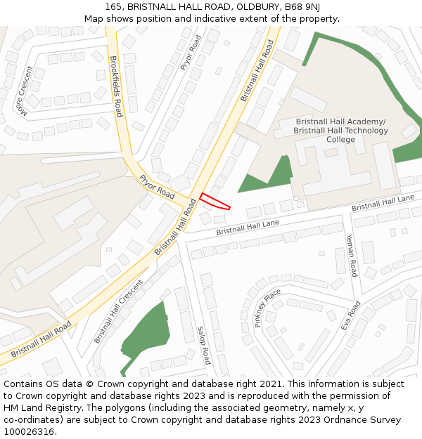 165, BRISTNALL HALL ROAD, OLDBURY, B68 9NJ: Location map and indicative extent of plot