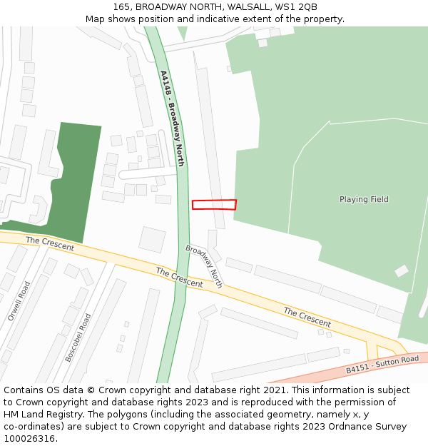 165, BROADWAY NORTH, WALSALL, WS1 2QB: Location map and indicative extent of plot